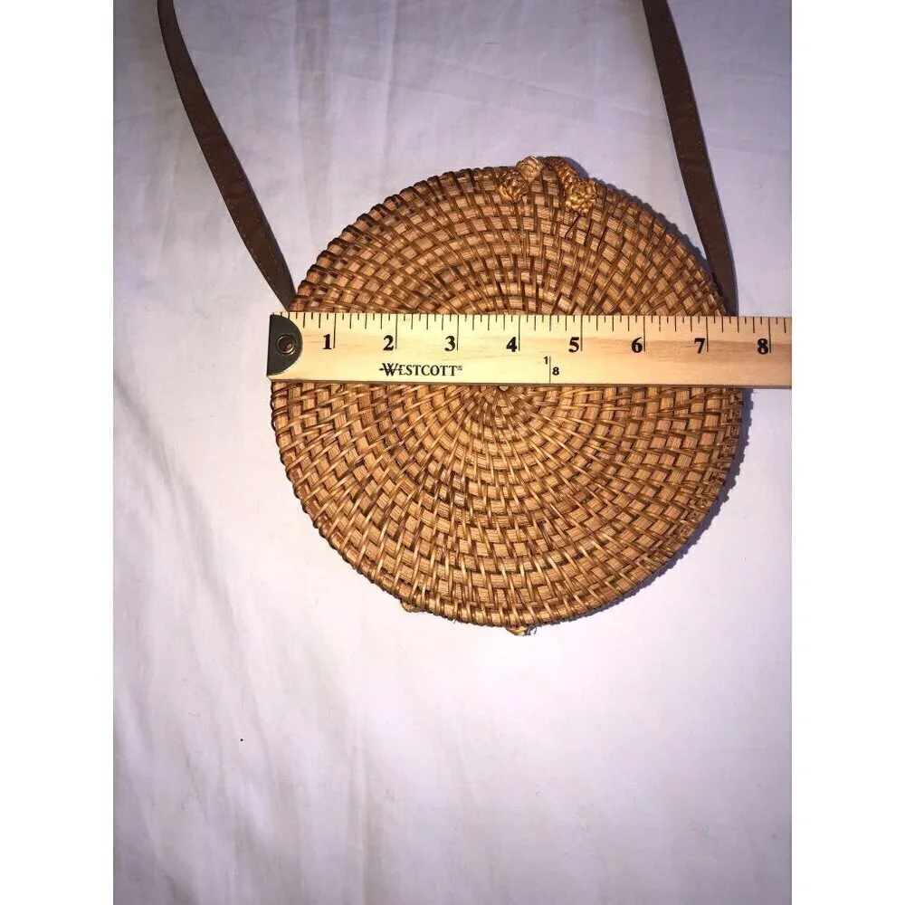 Straw Studios Bag Woven Circle Crossbody Shoulder Wicker Summer Beach Handmade - Picture 7 of 8
